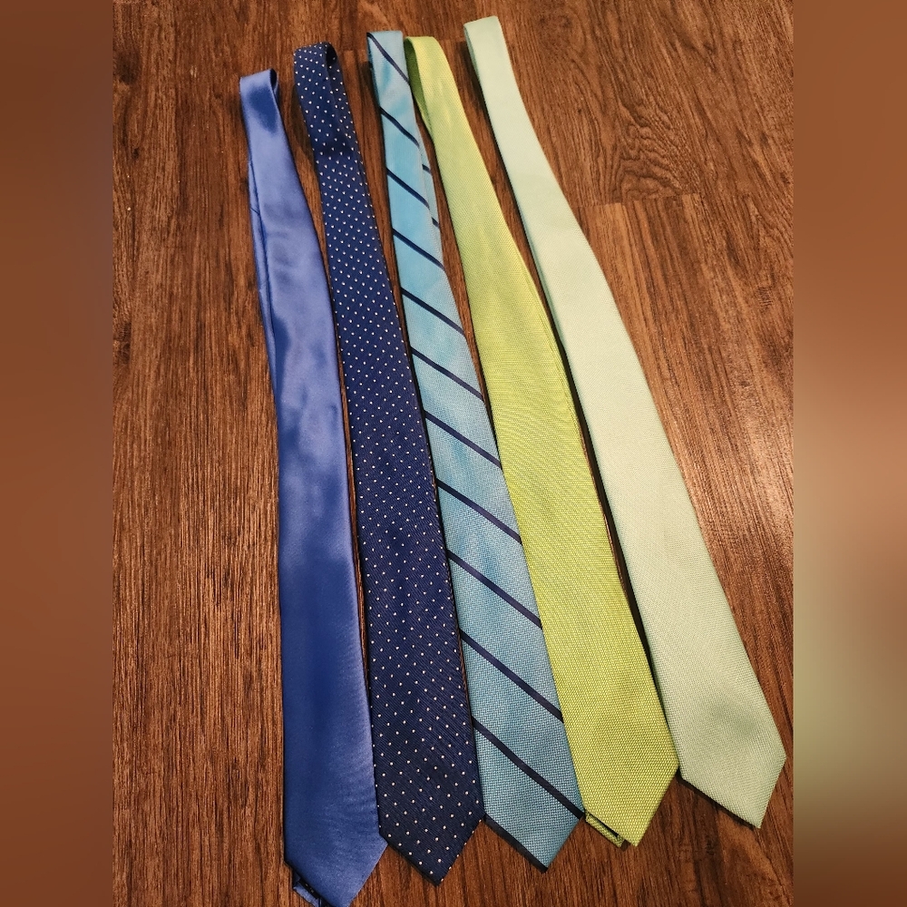 Men's Blue and Green Tie Set